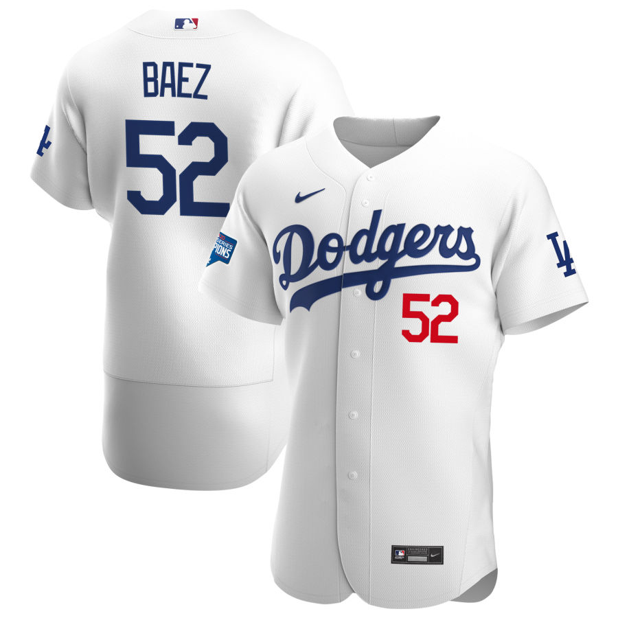 Los Angeles Dodgers #52 Pedro Baez Men Nike White Home 2020 World Series Champions Authentic Player MLB Jersey